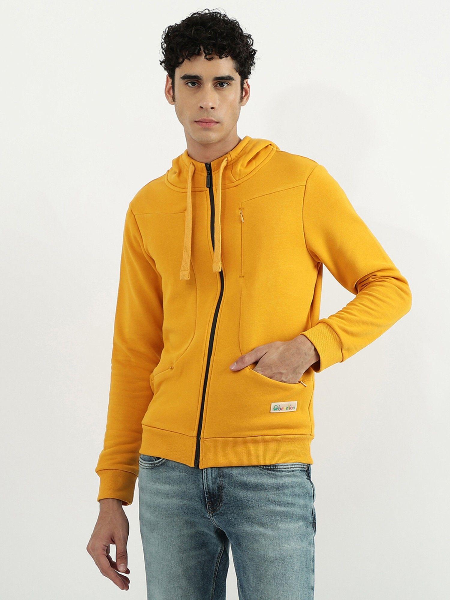 men solid hooded neck sweatshirt yellow