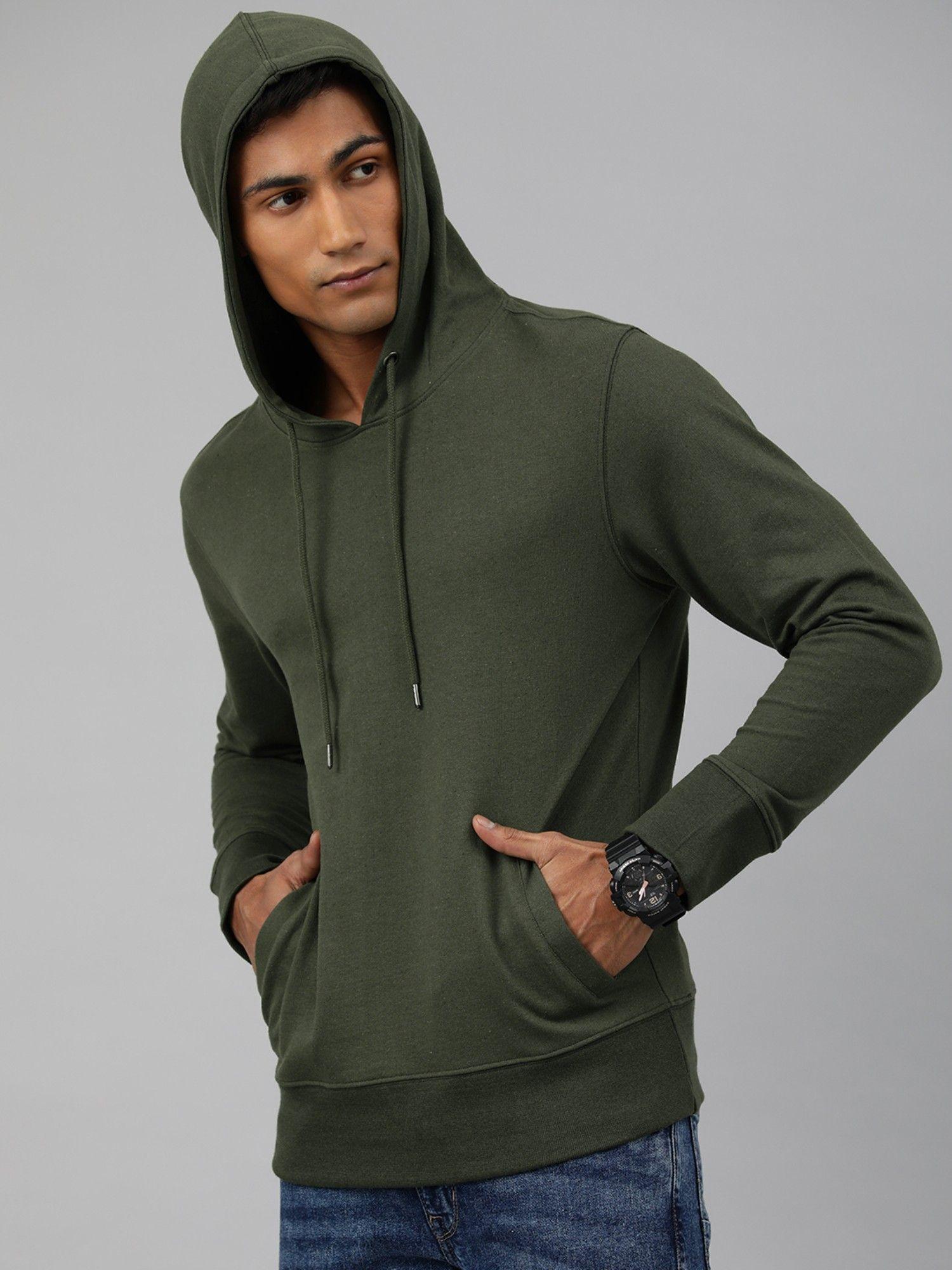 men solid hoodie with pocket