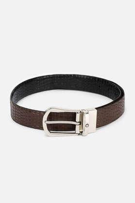 men solid leather formal single side belt - black