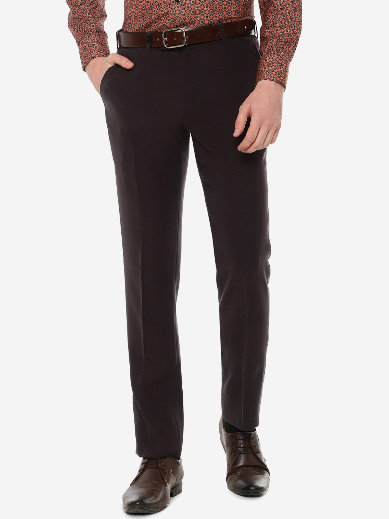 men solid maroon terry rayon slim fit formal trouser