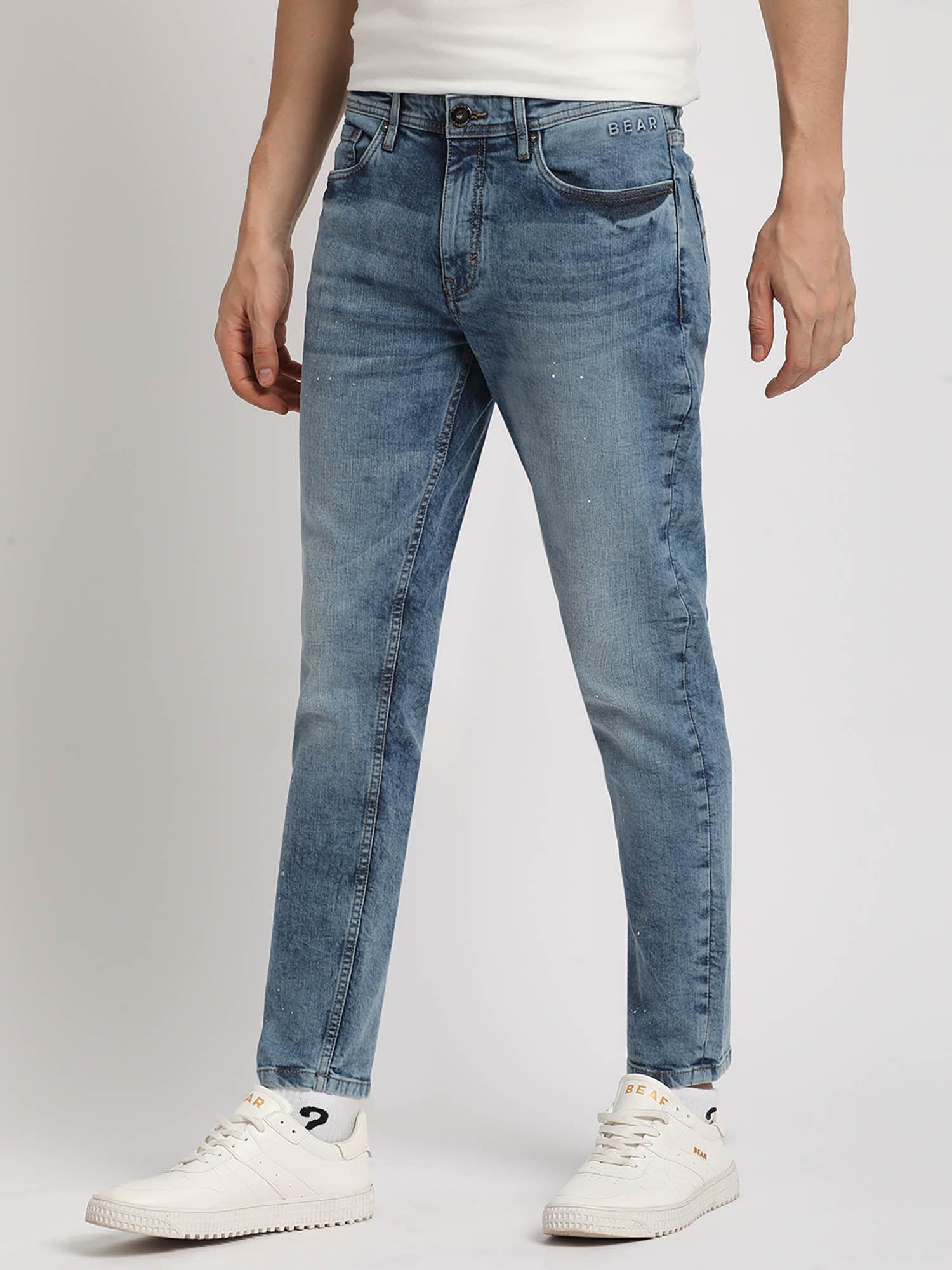 men solid mid rise slim fit jeans