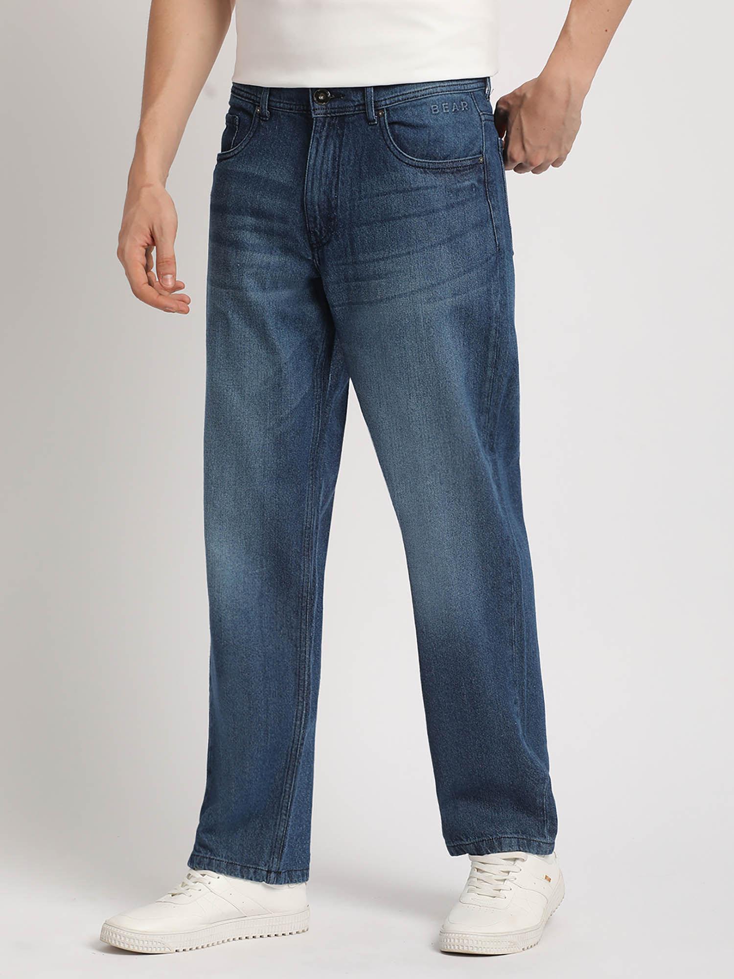 men solid mid rise straight fit jeans