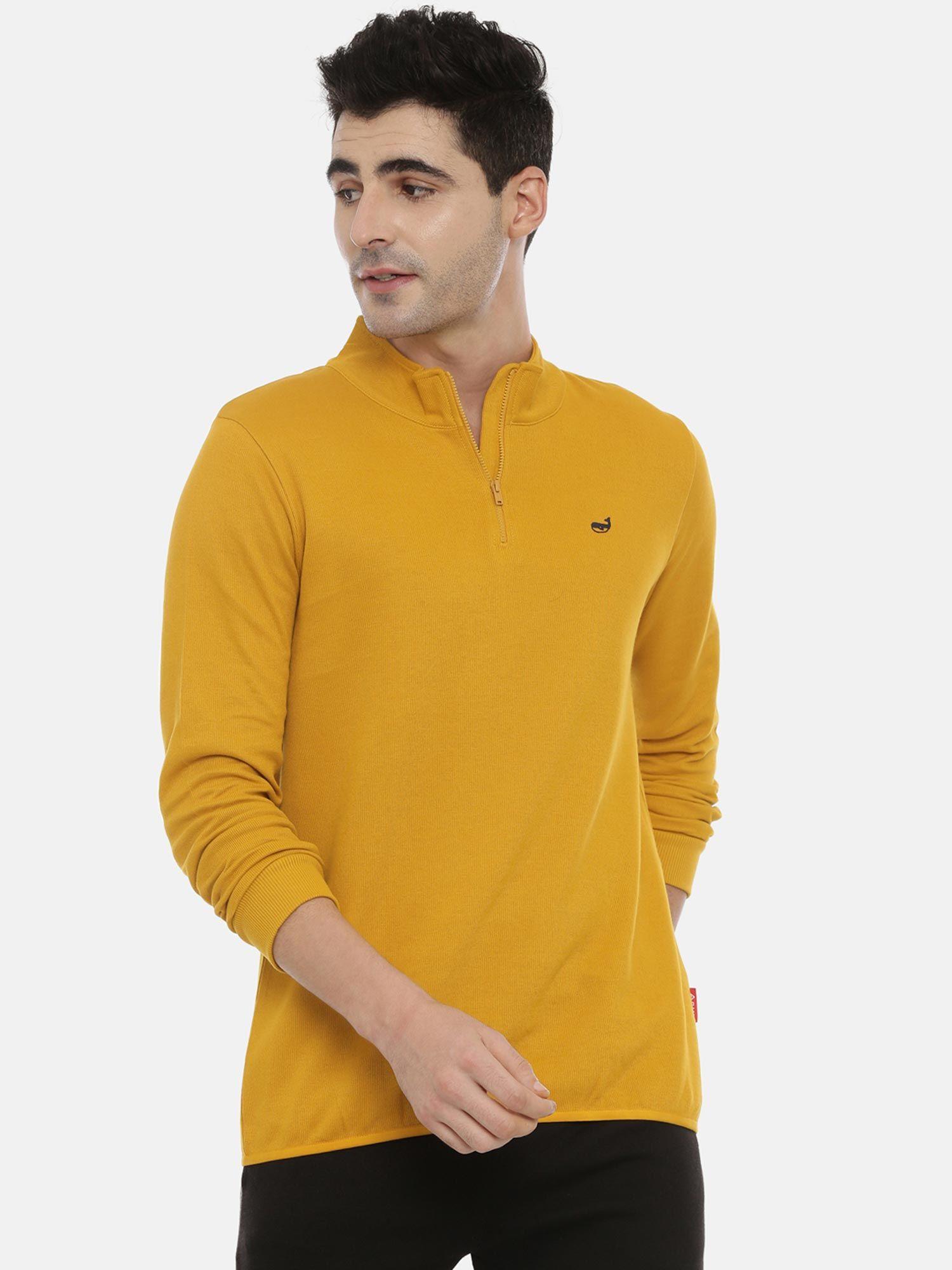 men solid mustard sweatshirt