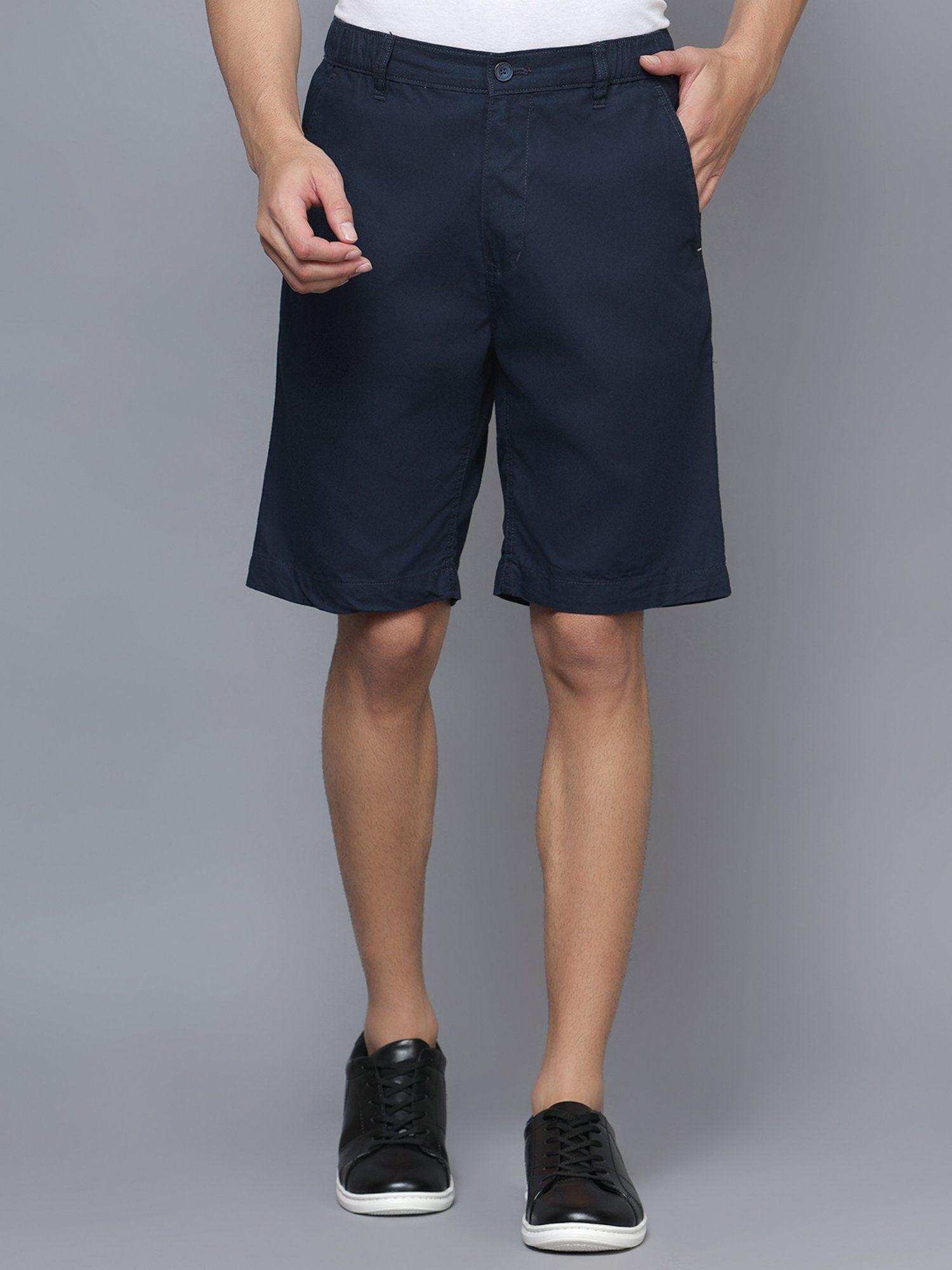 men solid navy blue shorts
