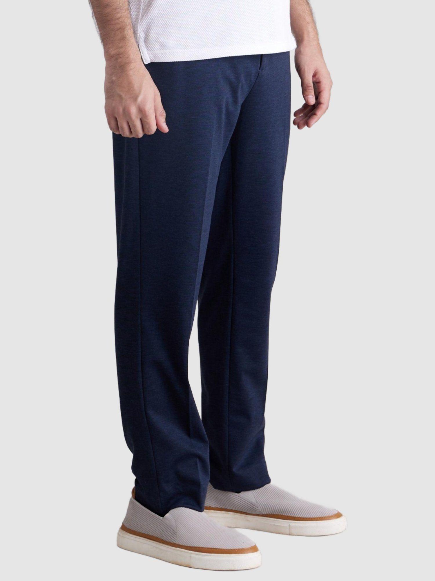 men solid navy blue track-pants