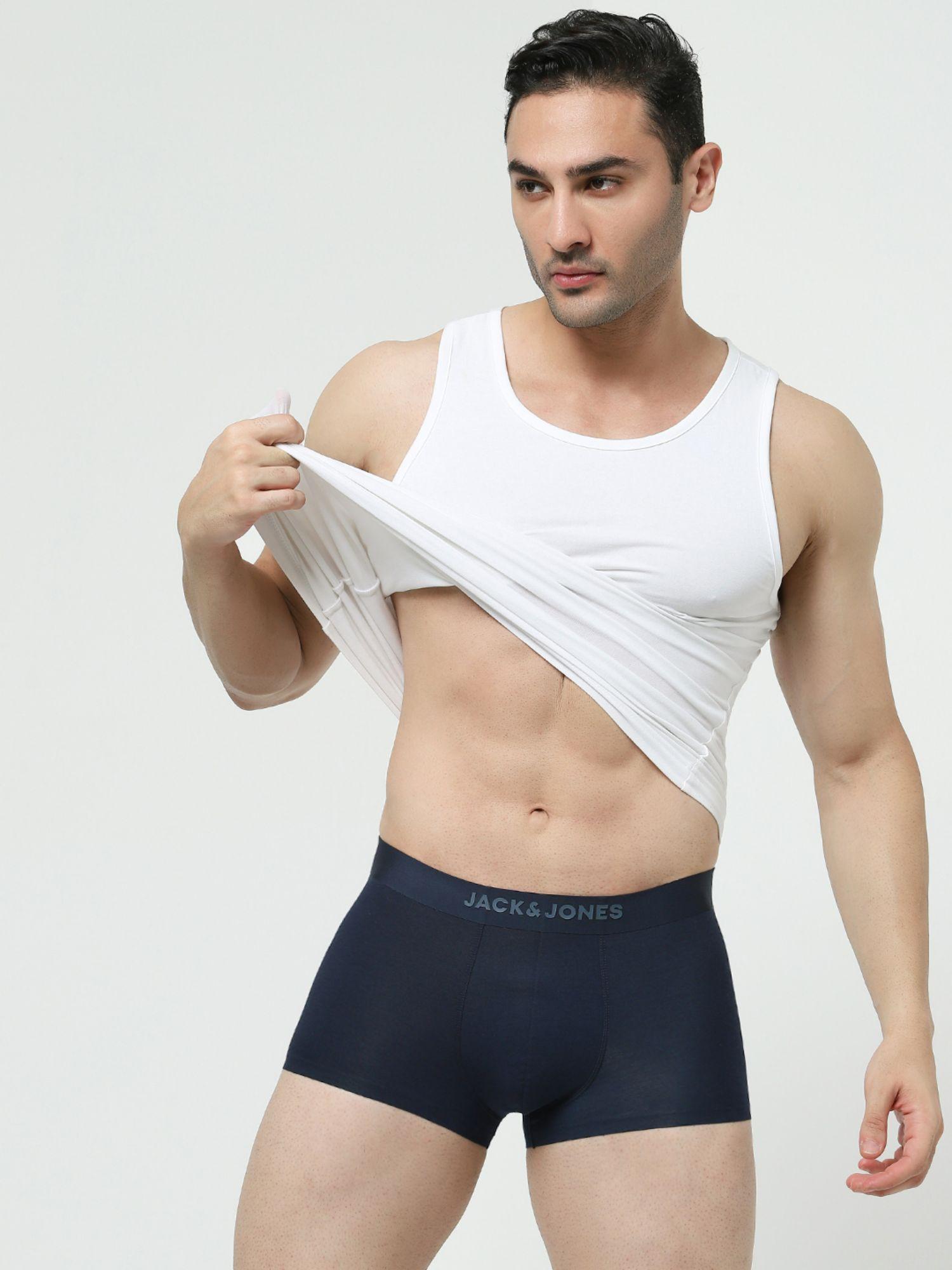 men solid navy blue trunk