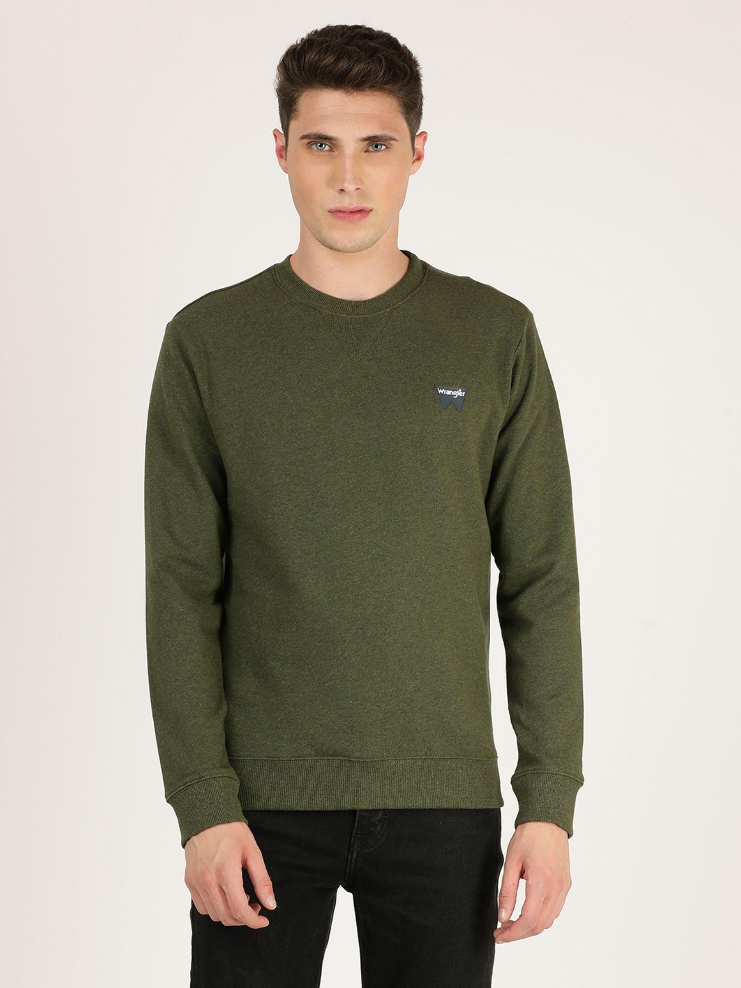 men solid olive sweatshirt (regular)