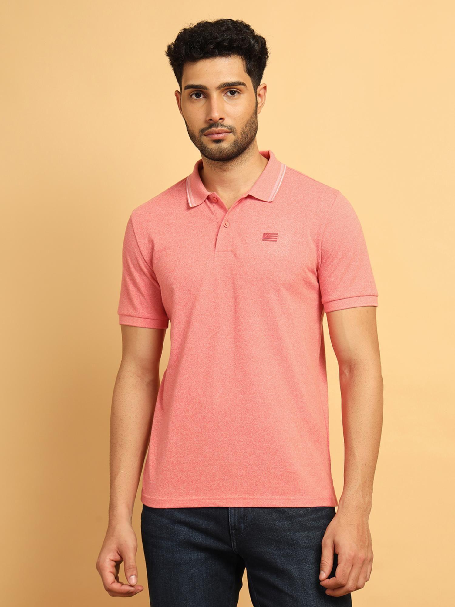 men solid pink collar regular fit polo t-shirt