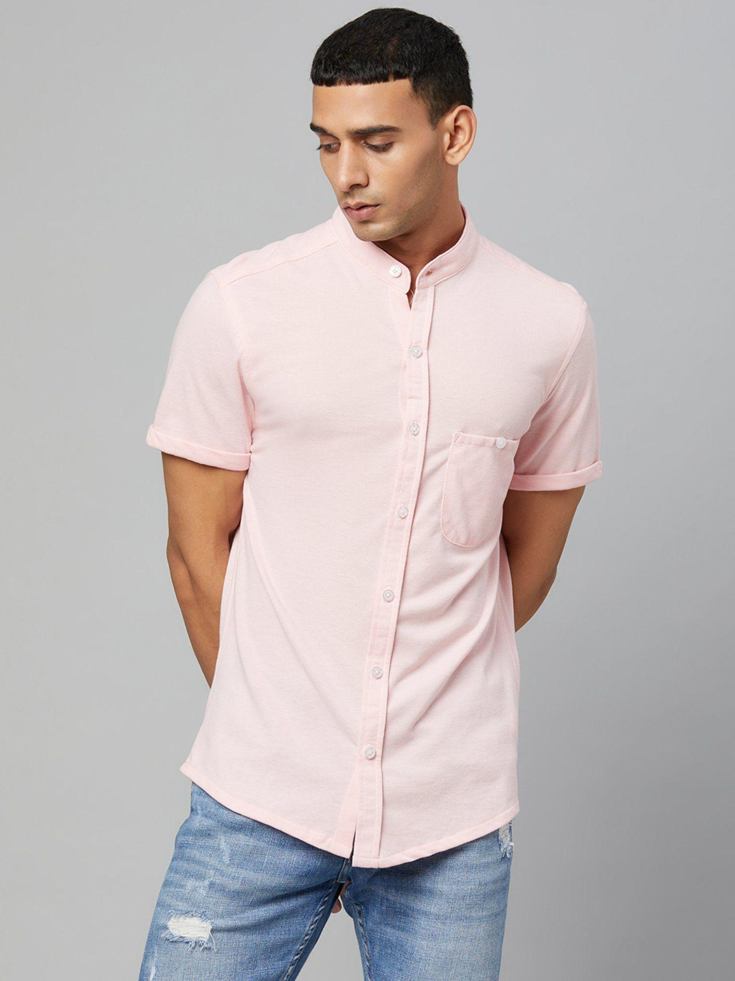 men solid pink shirt