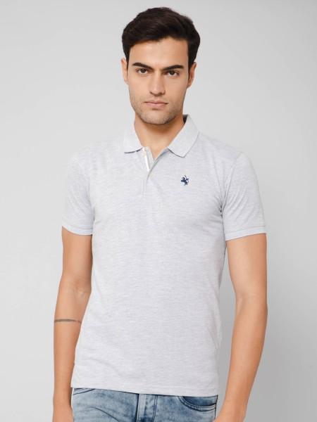 men solid polo neck cotton blend grey t-shirt