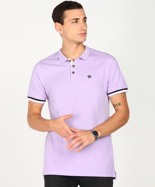 men solid polo neck cotton blend purple t-shirt