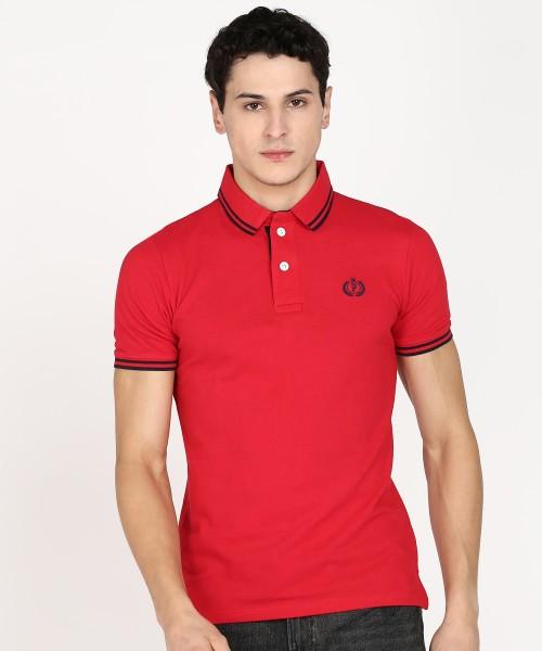 men solid polo neck cotton blend red t-shirt