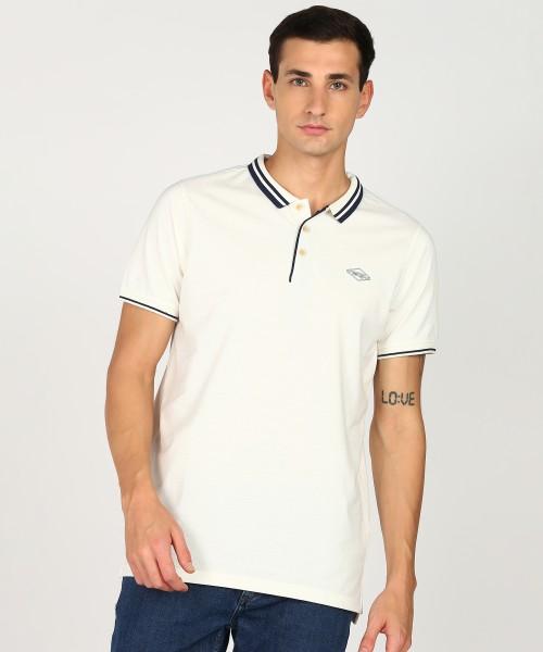 men solid polo neck cotton blend white t-shirt