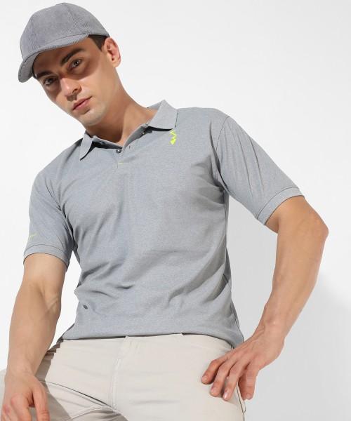 men solid polo neck polyester grey t-shirt