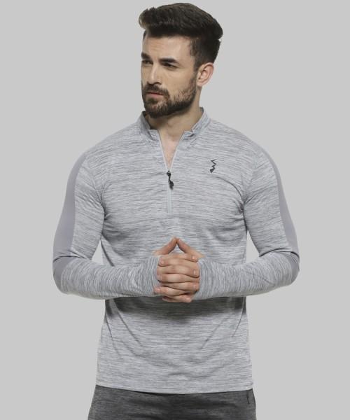 men solid polo neck polyester grey t-shirt