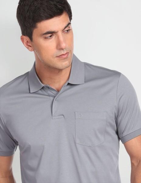 men solid polo neck pure cotton (230 gsm) grey t-shirt