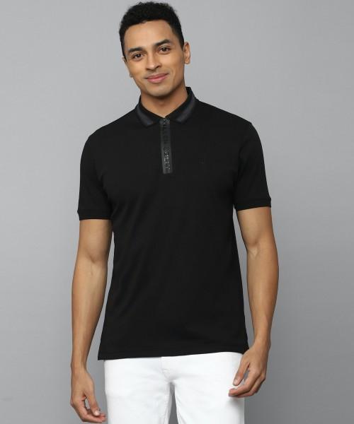 men solid polo neck pure cotton black t-shirt