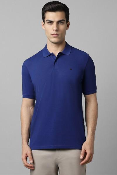 men solid polo neck pure cotton blue t-shirt