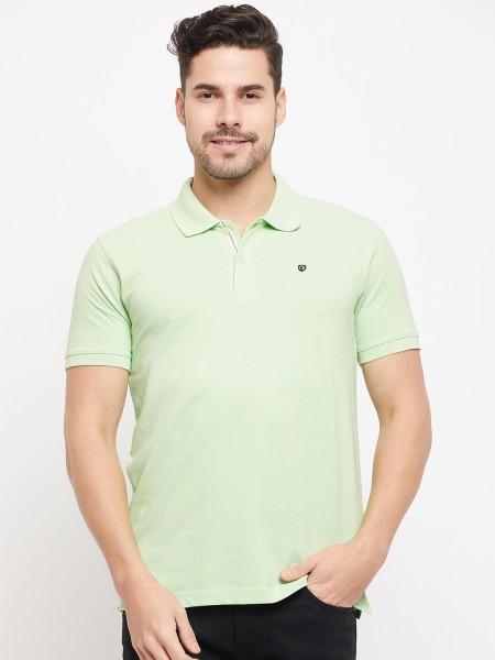 men solid polo neck pure cotton light green t-shirt