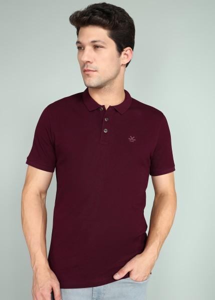 men solid polo neck pure cotton maroon t-shirt