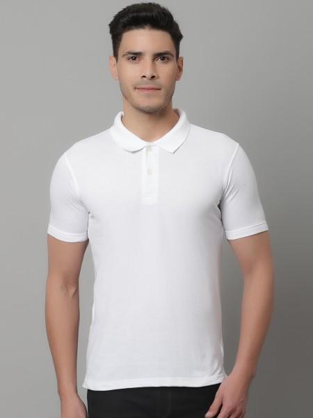 men solid polo neck pure cotton white t-shirt