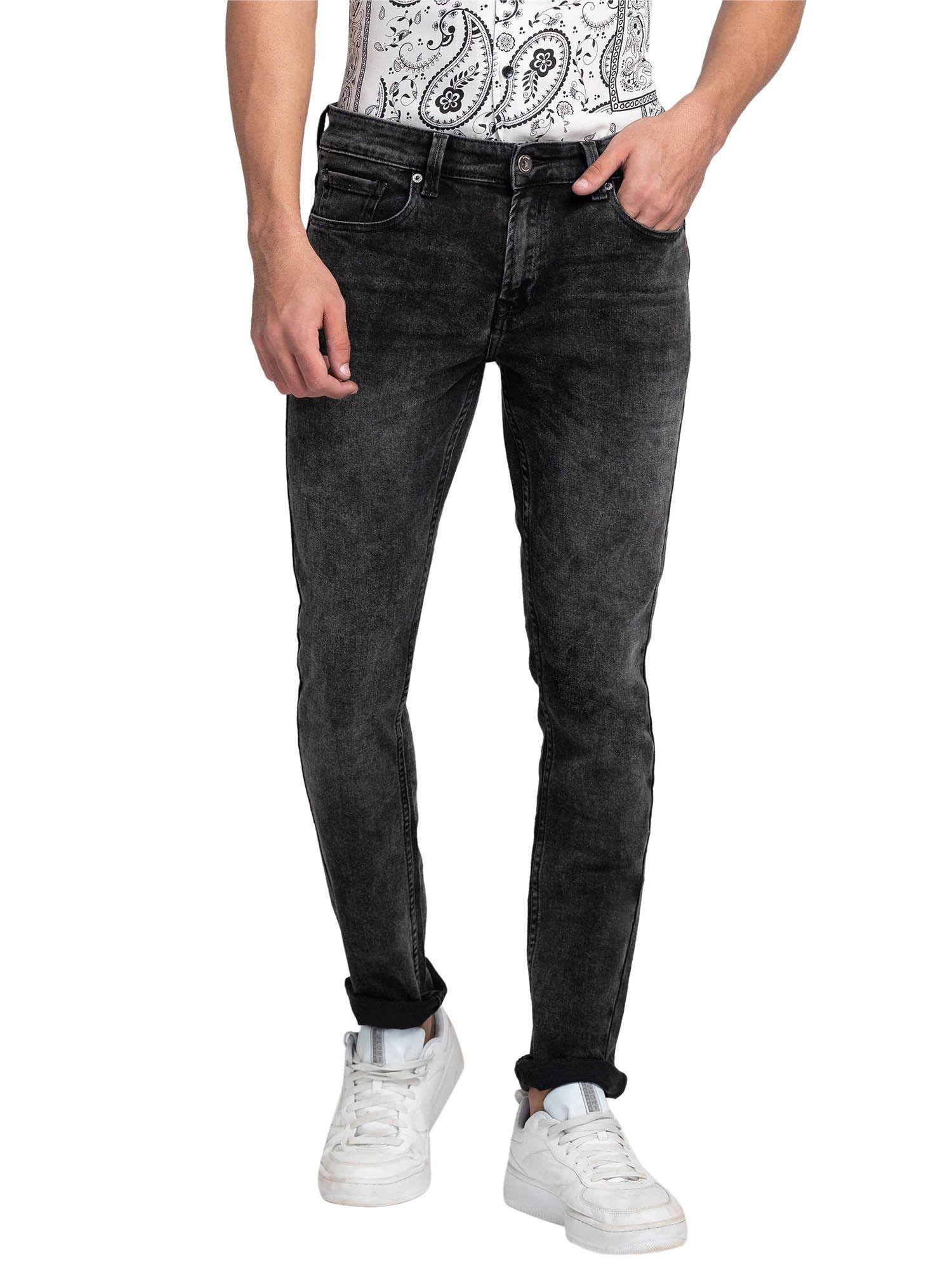 men solid regular fit black jeans