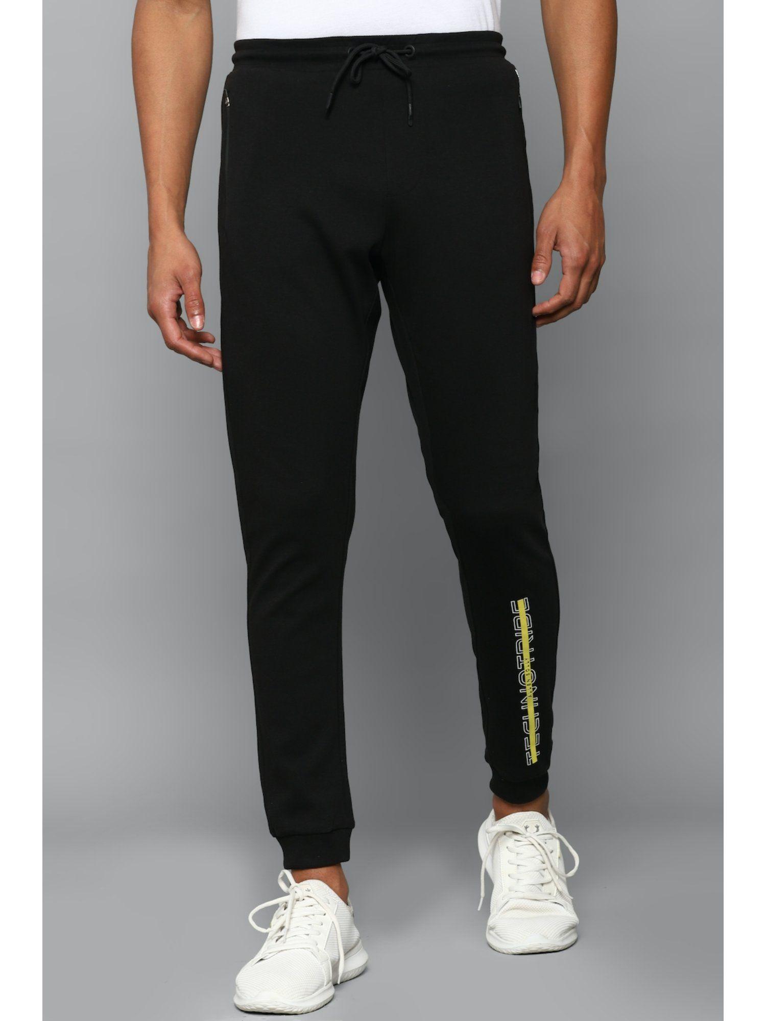 men solid regular fit black jogger pants