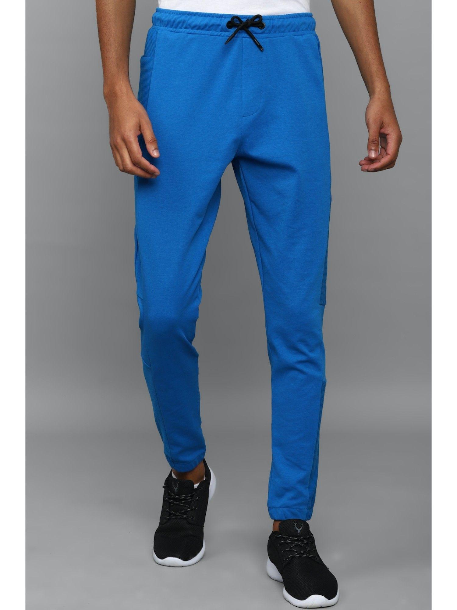 men solid regular fit blue jogger pants