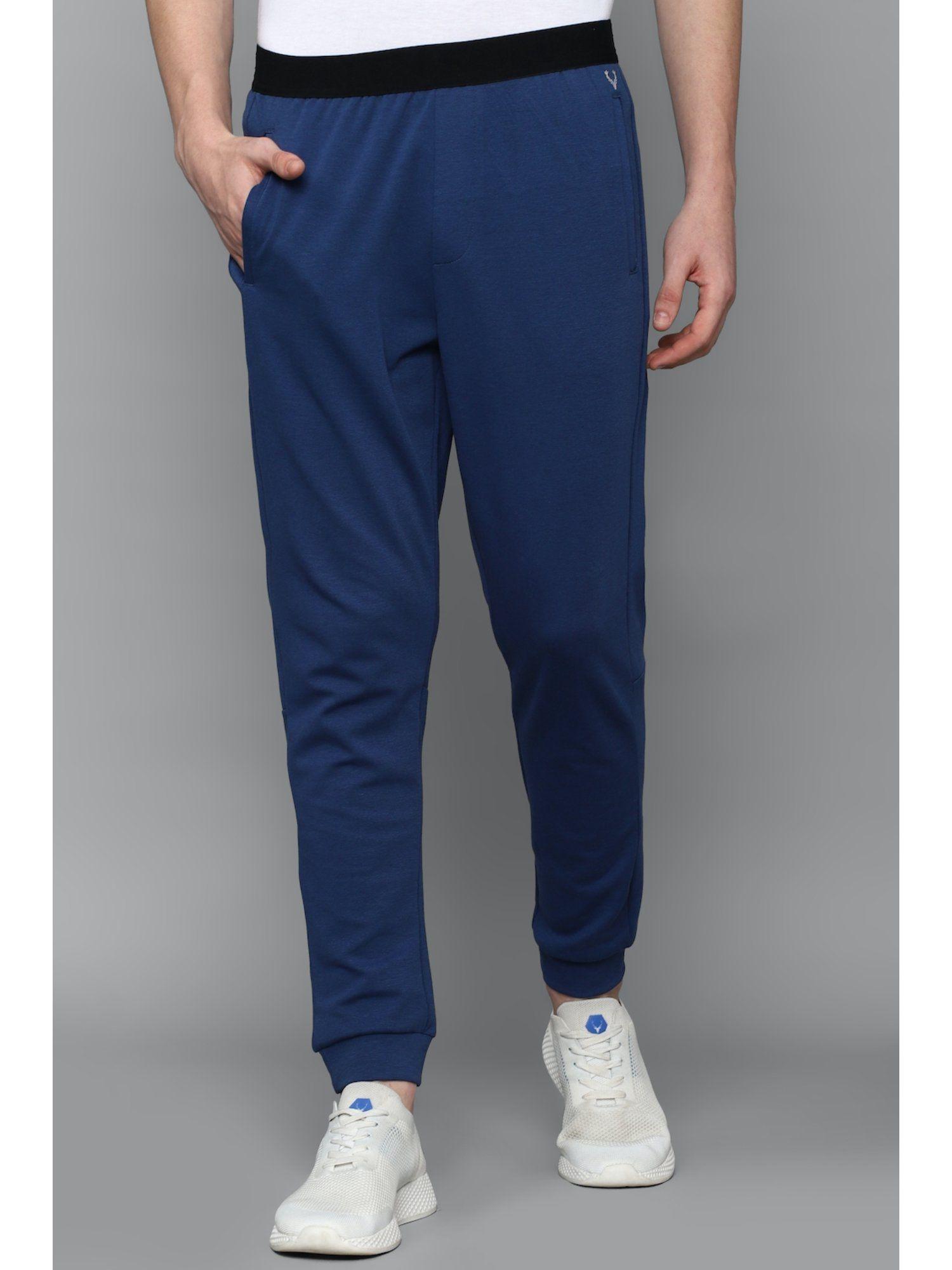 men solid regular fit navy jogger pants