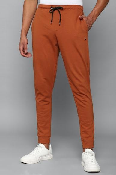men solid regular fit orange jogger pants