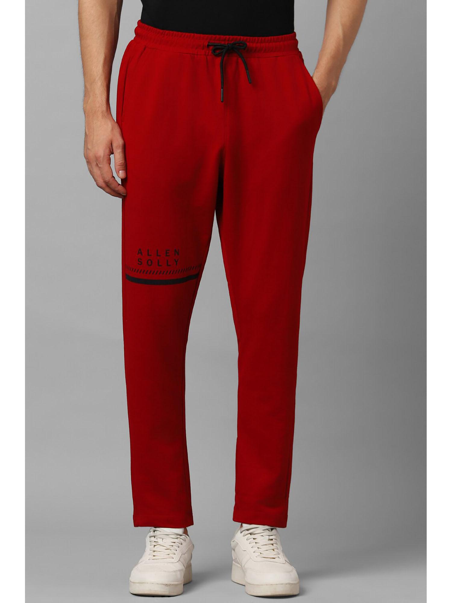 men solid regular fit red track pants