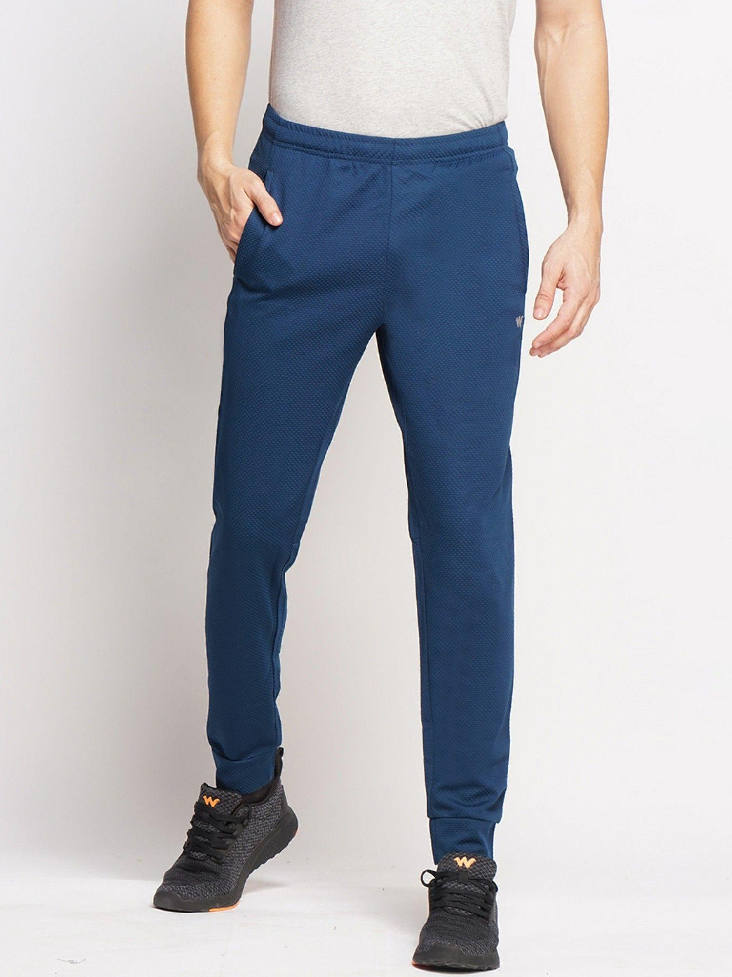 men solid regular fit trackpant-navy blue