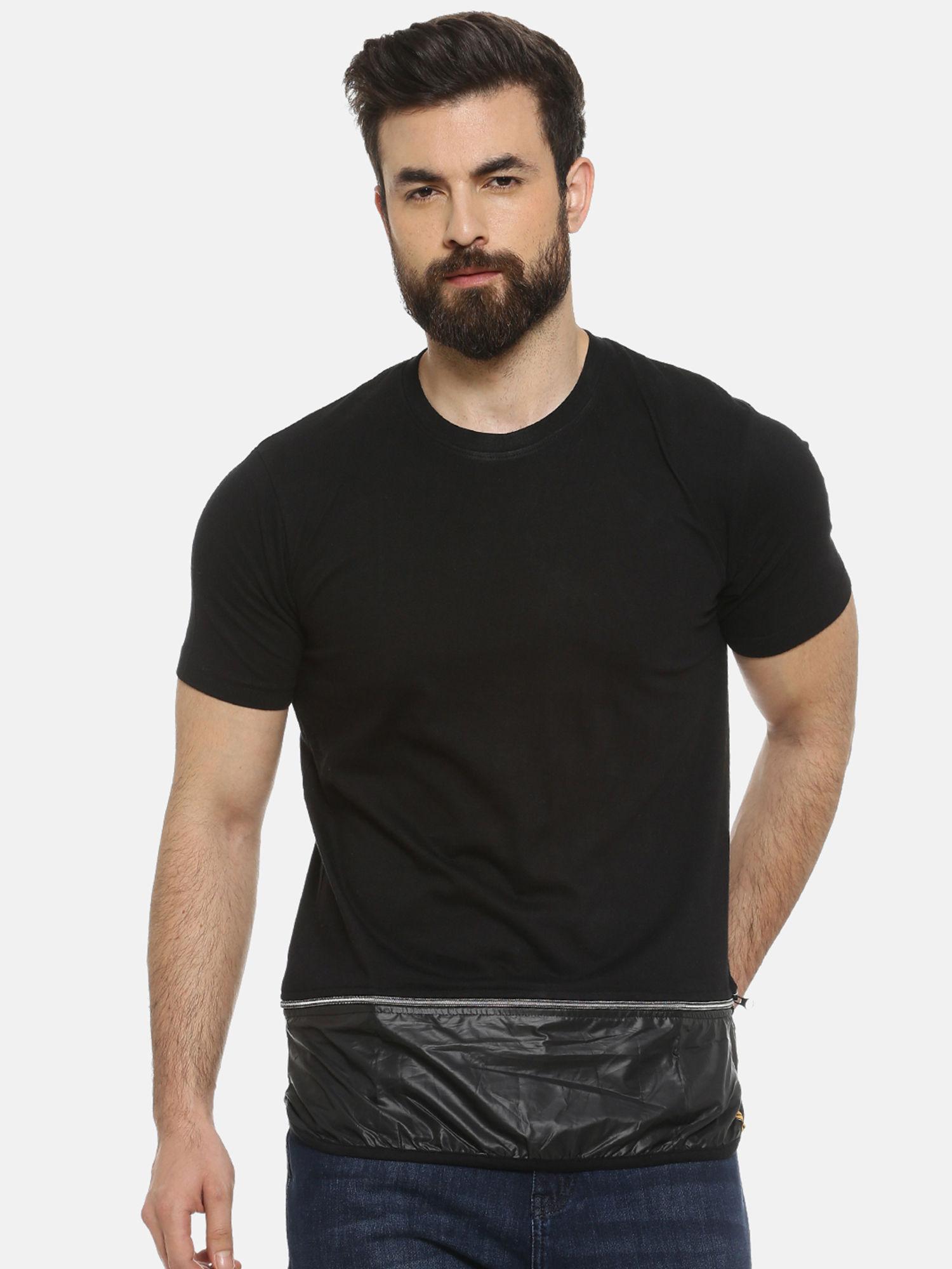 men solid round neck black t-shirt