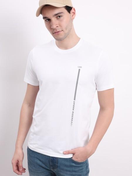 men solid round neck cotton blend white t-shirt