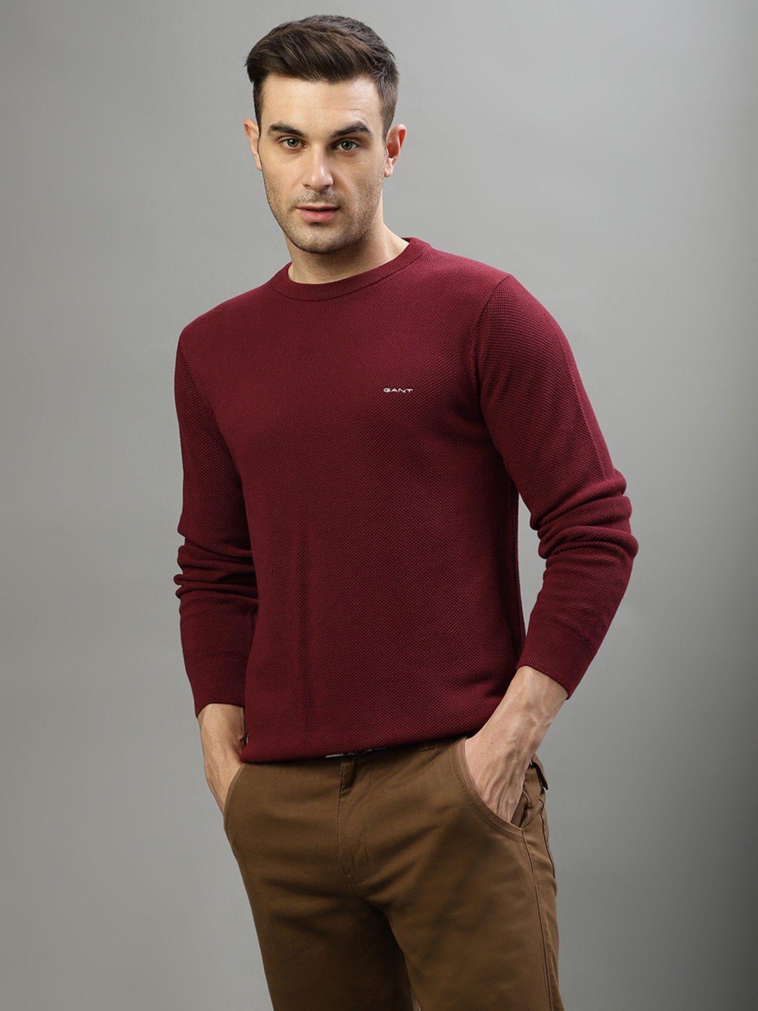 men solid round neck full sleeves sweater