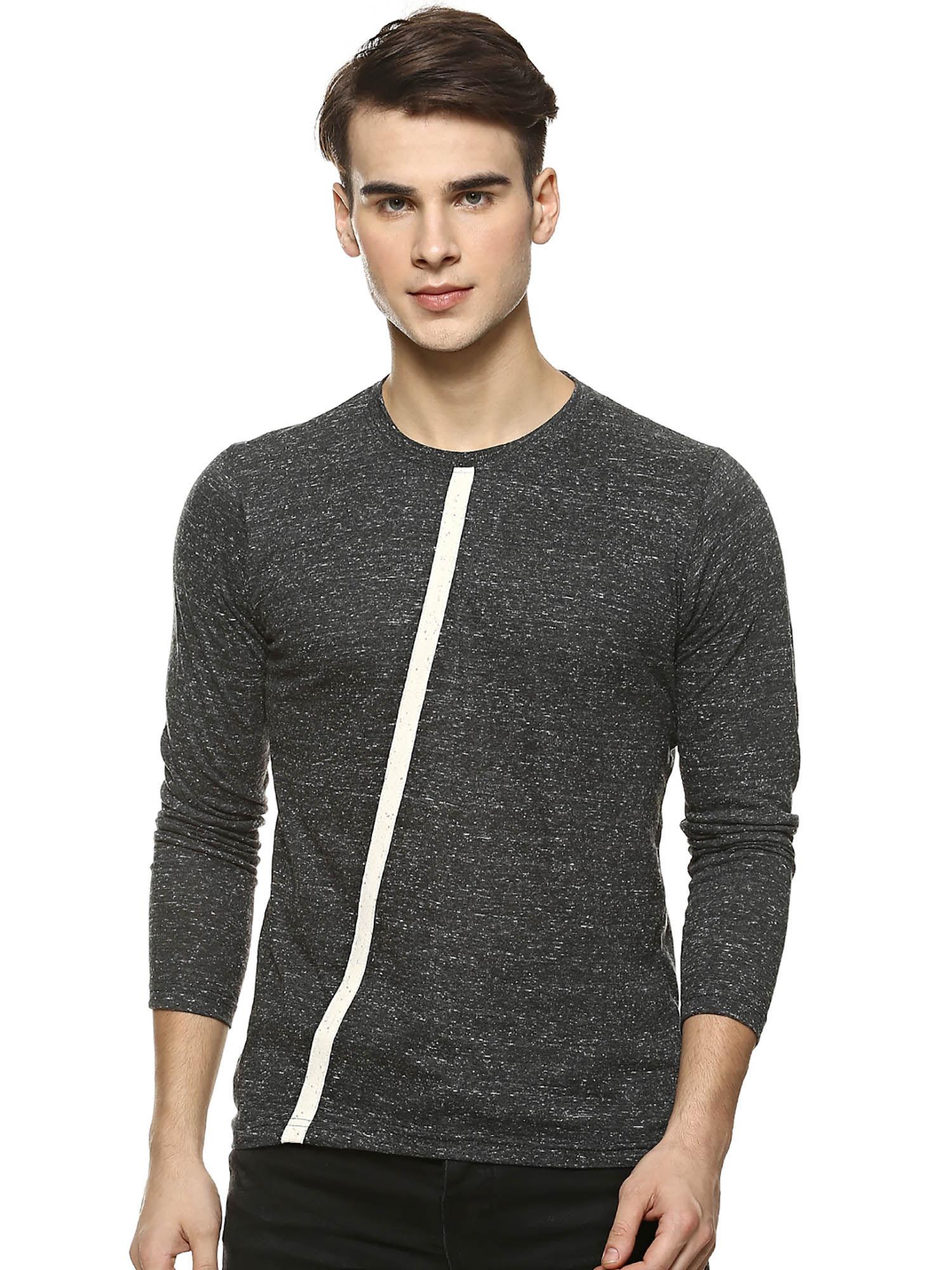 men solid round neck grey t-shirt