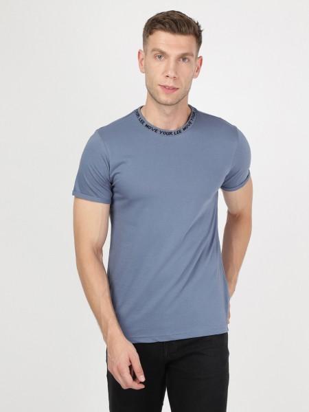 men solid round neck pure cotton blue t-shirt