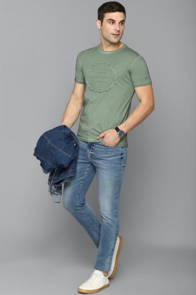 men solid round neck pure cotton green t-shirt