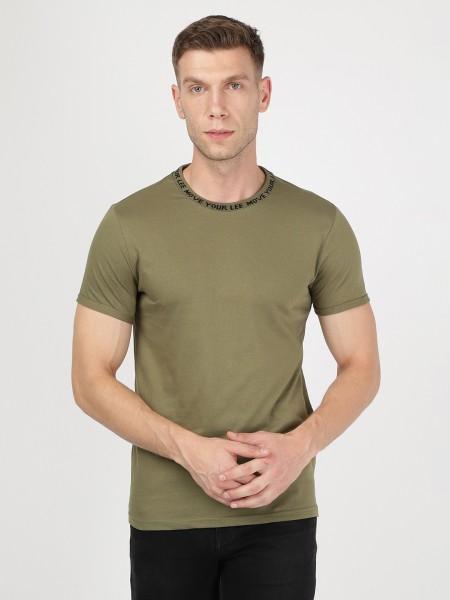 men solid round neck pure cotton green t-shirt