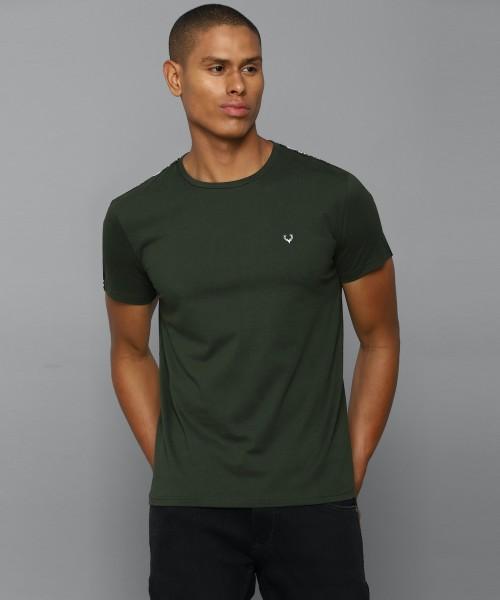 men solid round neck pure cotton green t-shirt