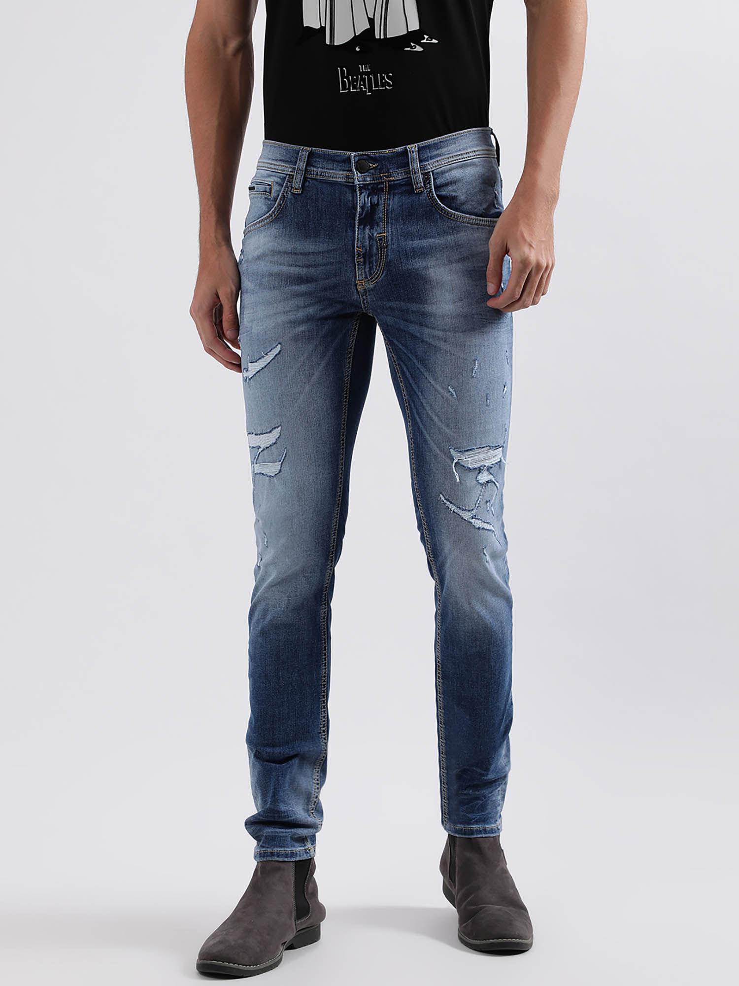 men solid skinny fit jeans