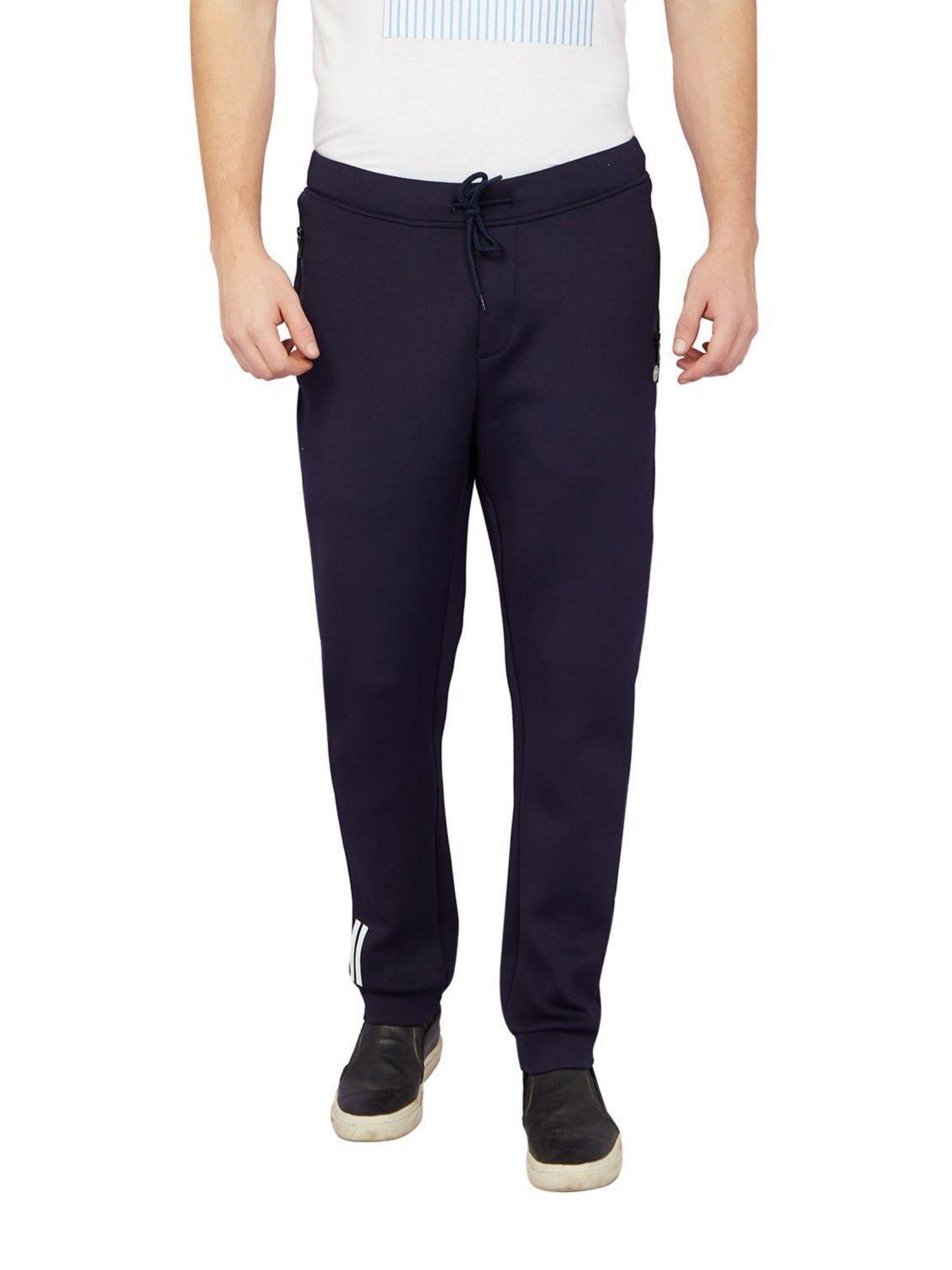 men solid slim fit navy track pants