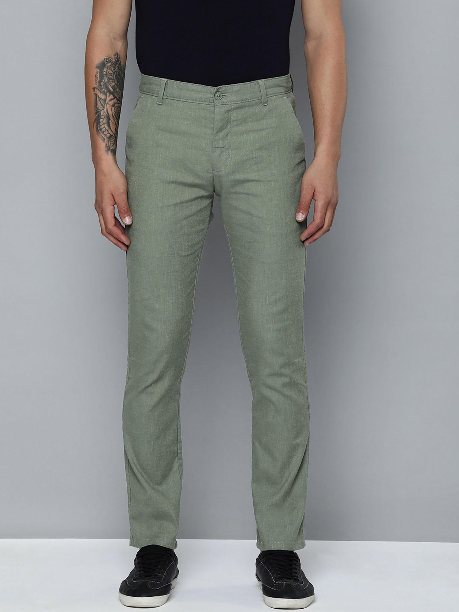 men solid straight fit regular trousers