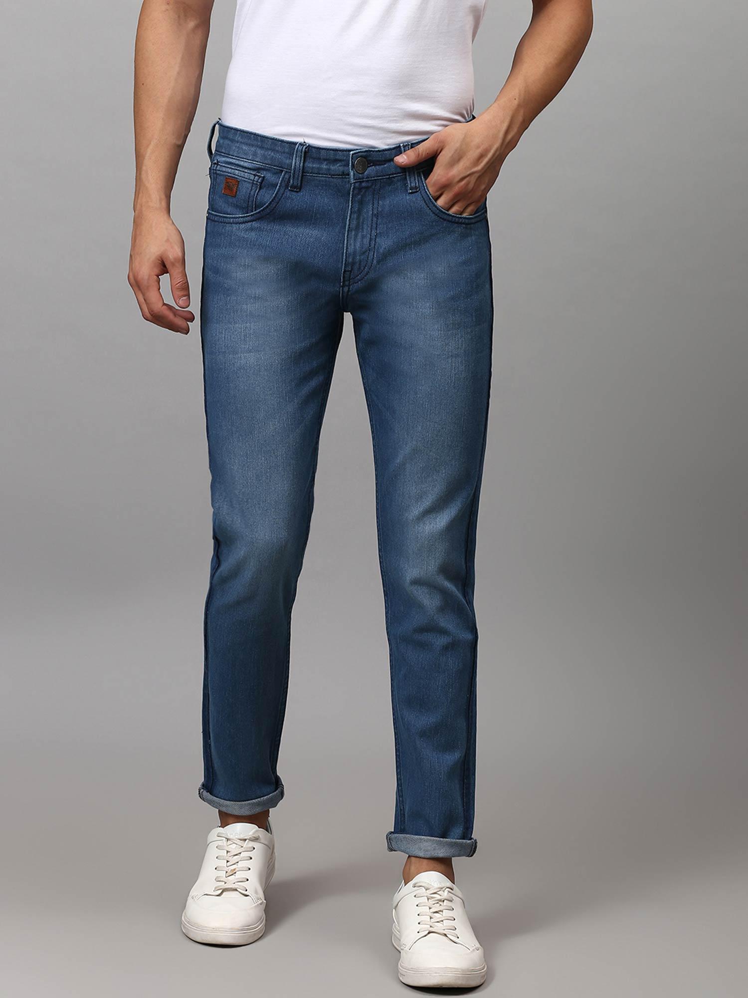 men solid stylish casual denim jeans