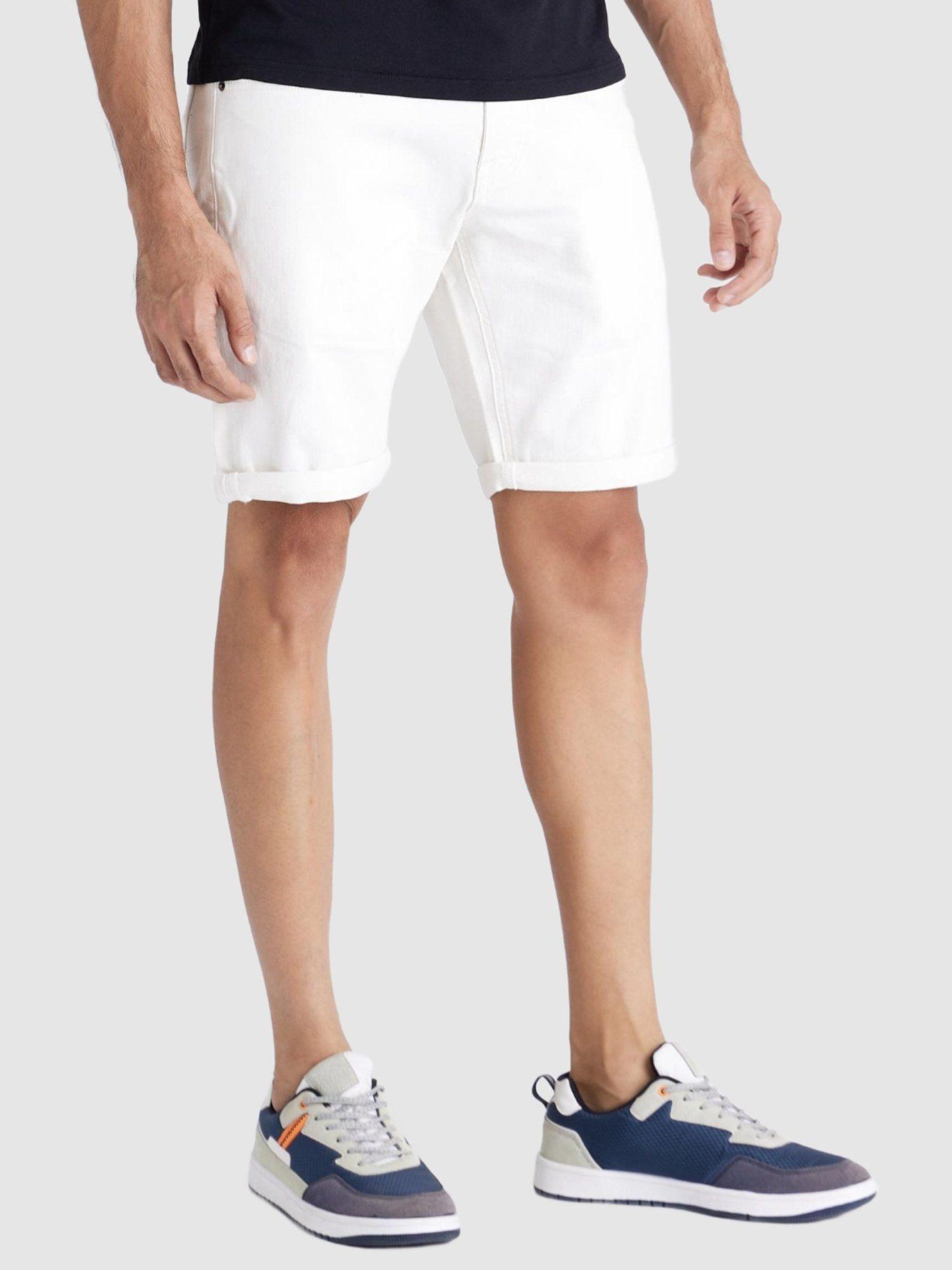 men solid white shorts