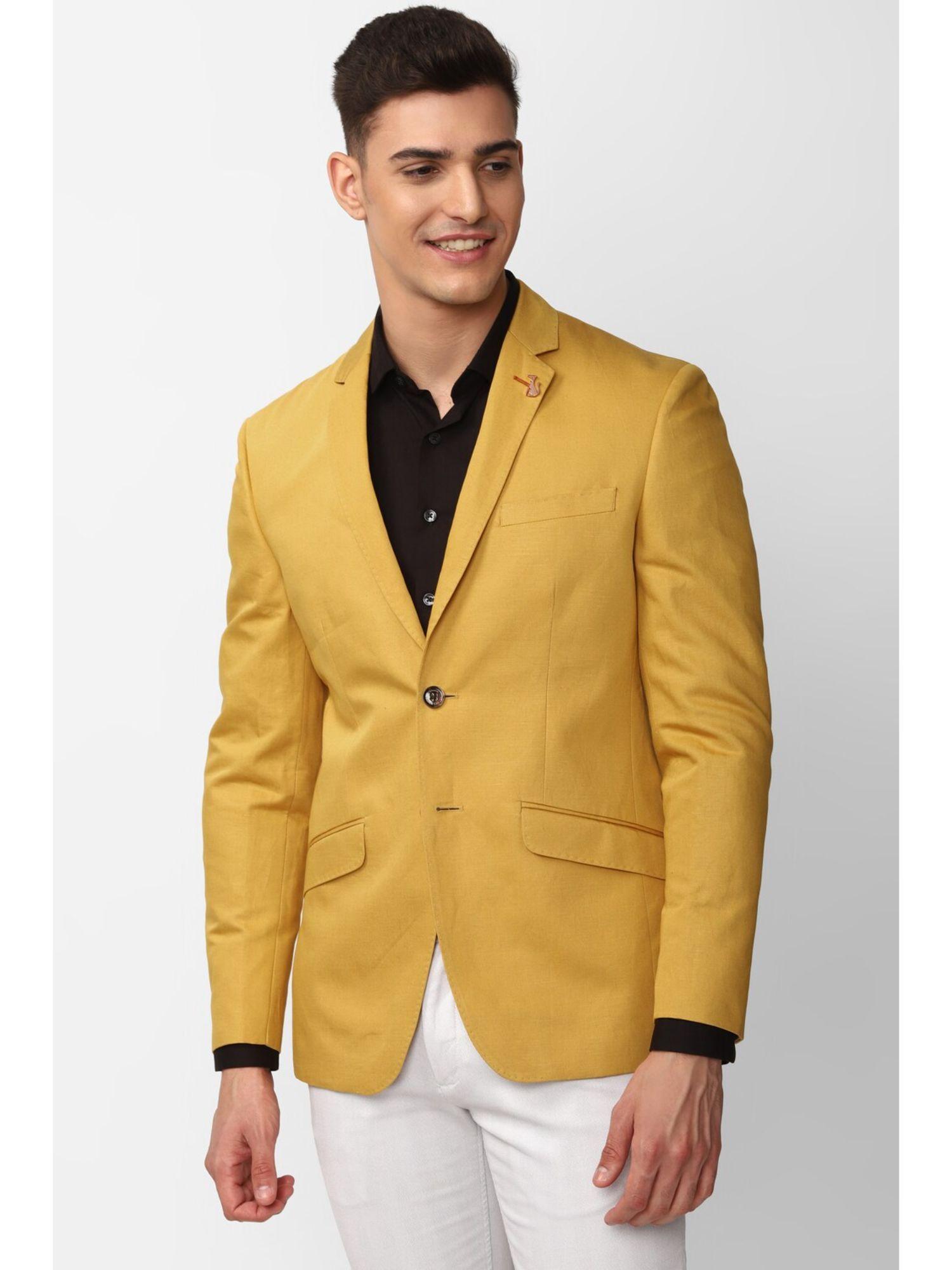 men solid yellow blazer