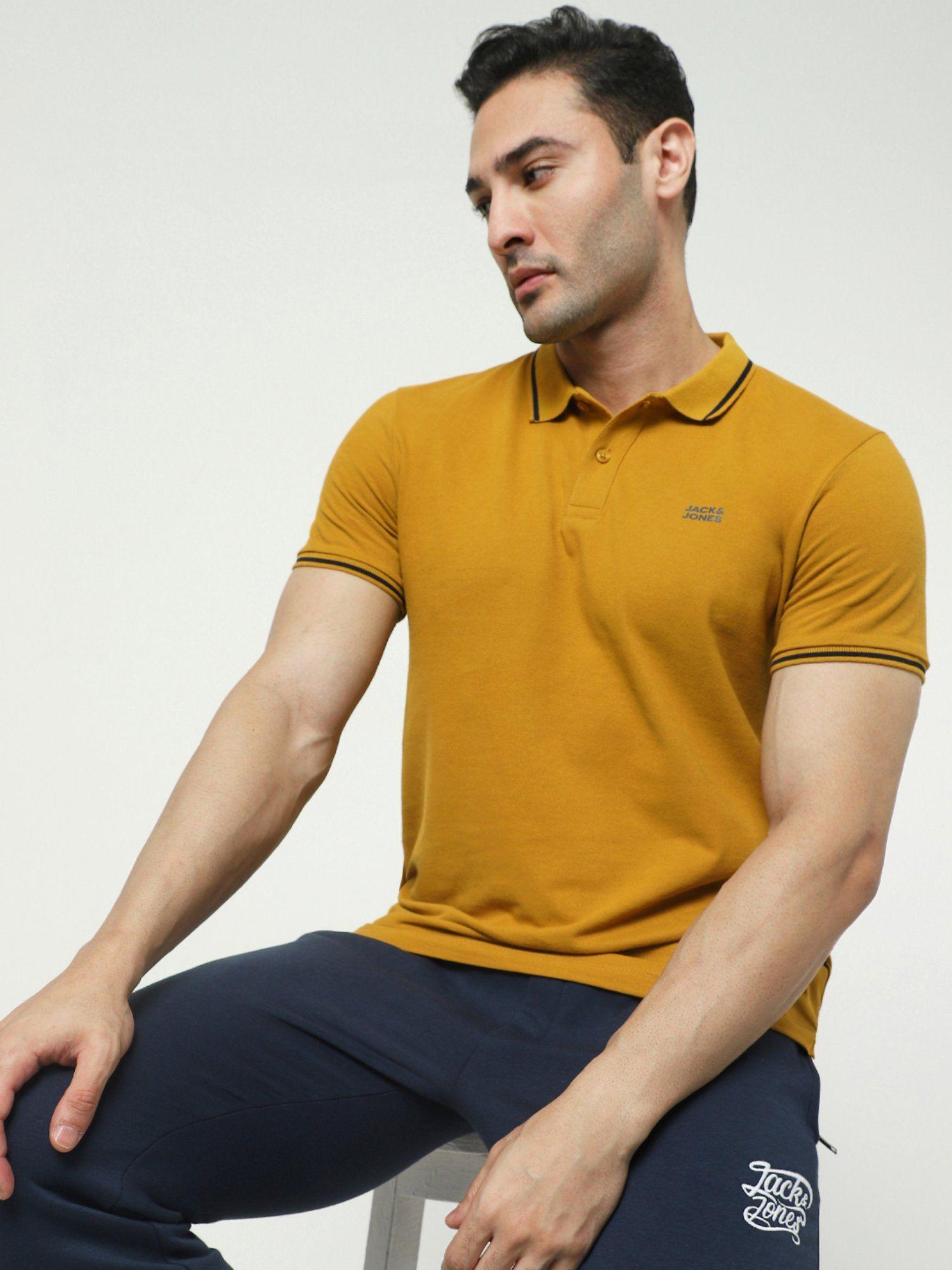 men solid yellow t-shirt