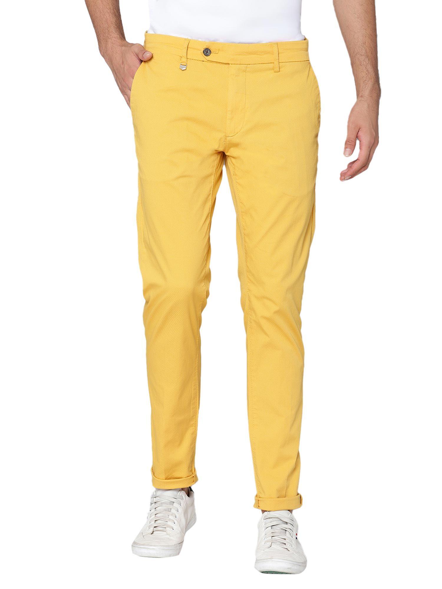men solid yellow trouser