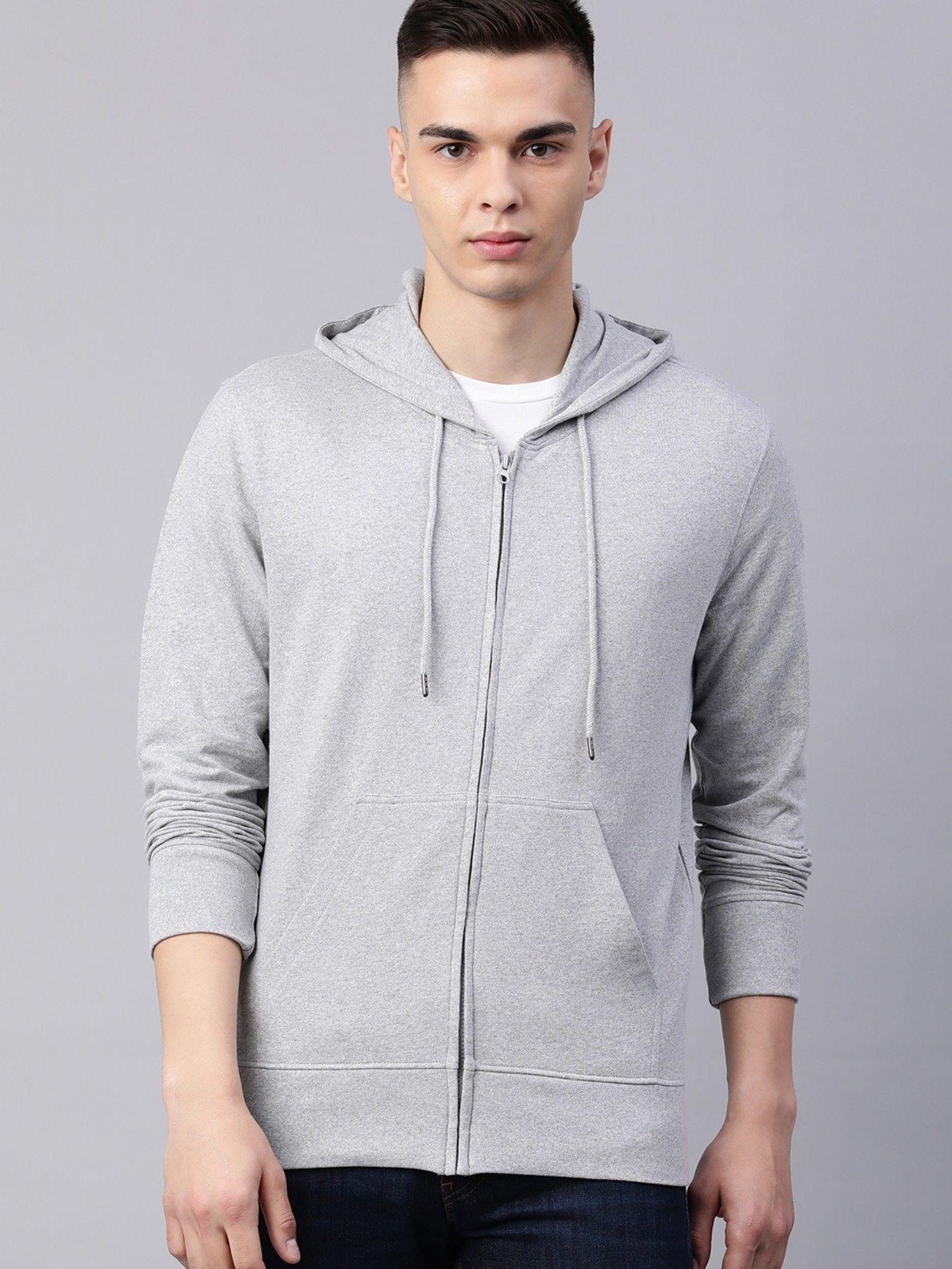 men solid zipper hoodie sweatshirt with pocket