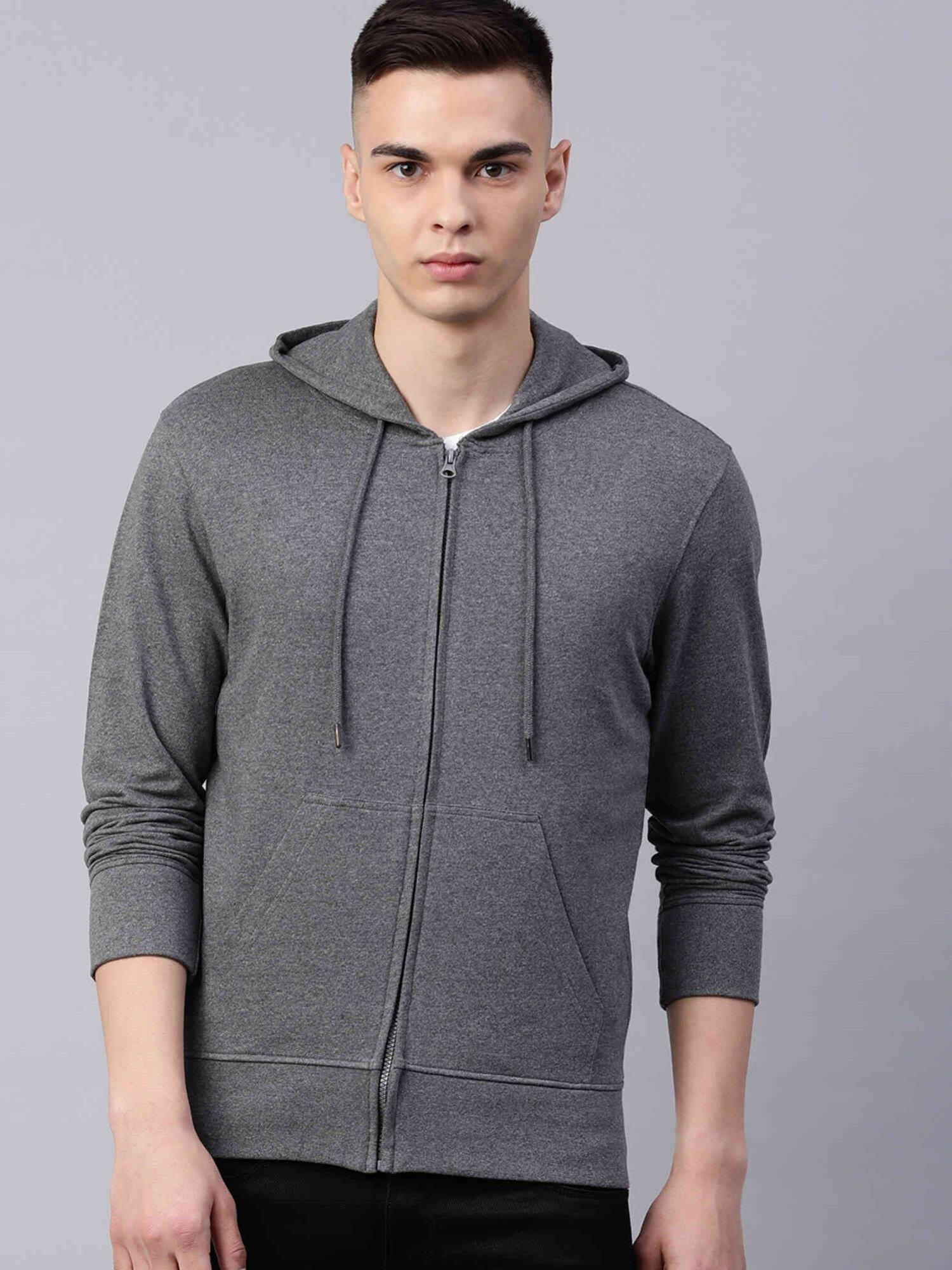 men solid zipper hoodie sweatshirt with pocket